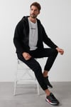 Buratti Kapüşonlu Dik Yaka Şardonlu Slim Fit Erkek Sweat 5655268 SİYAH-SİYAH
