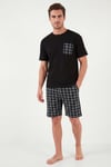 Buratti Kareli Pamuklu Regular Fit Şortlu Erkek Pijama Takımı 6572021 SİYAH