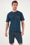 Buratti Kareli Pamuklu Regular Fit Şortlu Erkek Pijama Takımı 6572021 LACİVERT