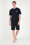Buratti Kareli Pamuklu Regular Fit Şortlu Erkek Pijama Takımı 6572022 LACİVERT