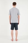Buratti Kareli Pamuklu Regular Fit Şortlu Erkek Pijama Takımı 6572022 GRİ