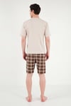 Buratti Kareli Pamuklu Regular Fit Şortlu Erkek Pijama Takımı 6572022 BEJ