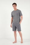 Buratti Kareli Pamuklu Regular Fit Şortlu Erkek Pijama Takımı 6572021 FÜME