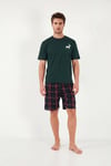Buratti Kareli Pamuklu Regular Fit Şortlu Erkek Pijama Takımı 6572022 YEŞİL
