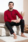 Buratti Kareli Pamuklu Regular Fit Uzun Kollu Erkek Pijama Takımı 60961003 BORDO