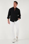 Buratti Keten Görünümlü Pamuklu Regular Fit Hakim Yaka Erkek Gömlek CF25S112637 SİYAH