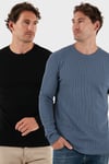 Buratti Pamuklu Bisiklet Yaka Normal Kalıp Basic 2'li Paket Erkek Sweat 5905073S2 KOYU GRİ-SİYAH
