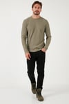 Buratti Pamuklu Bisiklet Yaka Normal Kalıp Basic Erkek Sweat 5905073 Vizon Yeşili