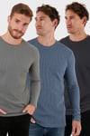 Buratti Pamuklu Bisklet Yaka Normal Kalıp Basic 3'lü Paket Erkek Sweat 5905073S3 Antrasit-Açık Haki-Koyu Gri