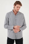 Buratti Pamuklu Çizgili Düğmeli Yaka Uzun Kollu Regular Fit Erkek Gömlek CF23S112237 LACİVERT-BEYAZ