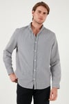 Buratti Pamuklu Çizgili Düğmeli Yaka Uzun Kollu Regular Fit Erkek Gömlek CF23S112237 LACİVERT-BEYAZ