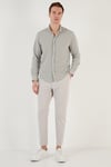 Buratti Pamuklu Çizgili Düğmeli Yaka Uzun Kollu Regular Fit Erkek Gömlek CF23S112237 HAKİ-BEYAZ