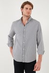 Buratti Pamuklu Çizgili Düğmeli Yaka Uzun Kollu Regular Fit Erkek Gömlek CF23S112237 LACİVERT-BEYAZ