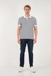 Buratti Pamuklu Çizgili Kısa Kollu Düğmeli Erkek Polo T Shirt 5904046 İNDİGO