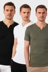 Buratti Pamuklu Düğme Detaylı Slim Fit V Yaka 3'lü Paket Erkek T Shirt 5902122S3 SİYAH-BEYAZ-HAKİ