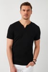 Buratti Pamuklu Düğme Detaylı Slim Fit V Yaka 3'lü Paket Erkek T Shirt 5902122S3 Siyah-Beyaz-Beyaz