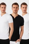 Buratti Pamuklu Düğme Detaylı Slim Fit V Yaka 3'lü Paket Erkek T Shirt 5902122S3 Siyah-Beyaz-Beyaz