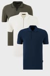 Buratti Pamuklu Regular Fit 3'lü Paket Erkek Polo Yaka T Shirt 59029641527S3 Haki-İndigo-Beyaz