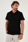 Buratti Pamuklu Regular Fit Apaş Yaka Kısa Kollu Erkek Gömlek 5902700 SİYAH