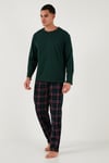 Buratti Pamuklu Regular Fit Bisiklet Yaka Ekoseli Erkek Pijama Takımı 6574001 YEŞİL