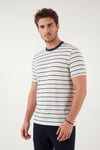 Buratti Pamuklu Regular Fit Çizgili Bisiklet Yaka Erkek T Shirt 5904039 İNDİGO
