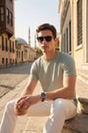 Buratti Pamuklu Regular Fit Çizgili Bisiklet Yaka Erkek T Shirt 5904030 ELMA YEŞİLİ