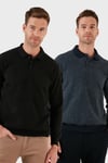 Buratti Pamuklu Regular Fit Düğmeli 2'li Paket Polo Yaka Erkek Kazak 456211S2 LACİVERT-SİYAH