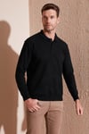 Buratti Pamuklu Regular Fit Düğmeli Polo Yaka Erkek Kazak 456211 SİYAH