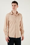Buratti Pamuklu Regular Fit Düz Yaka Erkek Gömlek CF25S119628 BEJ