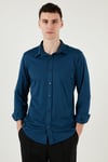 Buratti Pamuklu Regular Fit Düz Yaka Erkek Gömlek CF25S119628 İNDİGO