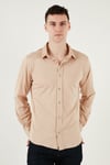 Buratti Pamuklu Regular Fit Düz Yaka Erkek Gömlek CF25S119628 BEJ