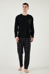 Buratti Pamuklu Regular Fit Kareli 2'li Paket Erkek Pijama Takımı 657200120S2 Siyah-Füme-Siyah