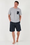 Buratti Pamuklu Regular Fit Kareli 2'li Paket Erkek Pijama Takımı 657200120S2 Gri Melanj-Gri Melanj
