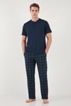 Buratti Pamuklu Regular Fit Kareli Kısa Kollu Erkek Pijama Takımı 6096860 LACİVERT