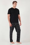 Buratti Pamuklu Regular Fit Kareli Kısa Kollu Erkek Pijama Takımı 6096860 SİYAH
