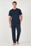 Buratti Pamuklu Regular Fit Kareli Kısa Kollu Erkek Pijama Takımı 6096860 LACİVERT