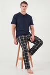 Buratti Pamuklu Regular Fit Kareli Kısa Kollu Erkek Pijama Takımı 6096860 LACİVERT-YEŞİL