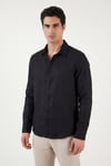 Buratti Pamuklu Regular Fit Klasik Yaka Uzun Kollu % 100 Keten Erkek Gömlek CF26S1210000 SİYAH