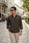 Buratti Pamuklu Regular Fit Klasik Yaka Uzun Kollu % 100 Keten Erkek Gömlek CF26S1210000 KAHVE