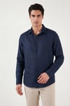 Buratti Pamuklu Regular Fit Klasik Yaka Uzun Kollu % 100 Keten Erkek Gömlek CF26S1210000 LACİVERT