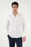 Buratti Pamuklu Regular Fit Klasik Yaka Uzun Kollu % 100 Keten Erkek Gömlek CF26S1210000 BEYAZ