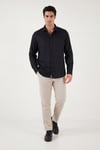 Buratti Pamuklu Regular Fit Klasik Yaka Uzun Kollu % 100 Keten Erkek Gömlek CF26S1210000 SİYAH