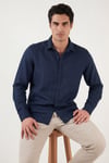 Buratti Pamuklu Regular Fit Klasik Yaka Uzun Kollu % 100 Keten Erkek Gömlek CF26S1210000 LACİVERT