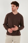Buratti Pamuklu Regular Fit V Yaka Erkek Kazak 456202 V KAHVE