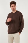 Buratti Pamuklu Regular Fit V Yaka Erkek Kazak 456202 V KAHVE