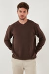 Buratti Pamuklu Regular Fit V Yaka Erkek Kazak 456202 V KAHVE