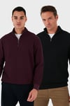 Buratti Pamuklu Regular Fit Yarım Fermuarlı Dik Yaka 2'li Paket Erkek Sweat 5905716S2 VİŞNE-SİYAH