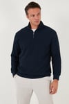 Buratti Pamuklu Regular Fit Yarım Fermuarlı Dik Yaka 2'li Paket Erkek Sweat 5905716S2 Koyu Lacivert-Antrasit