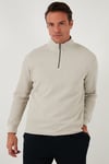 Buratti Pamuklu Regular Fit Yarım Fermuarlı Dik Yaka 2'li Paket Erkek Sweat 5905716S2 Koyu Vizon-Taş