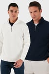 Buratti Pamuklu Regular Fit Yarım Fermuarlı Dik Yaka 2'li Paket Erkek Sweat 5905716S2 Ekru-Koyu Lacivert
